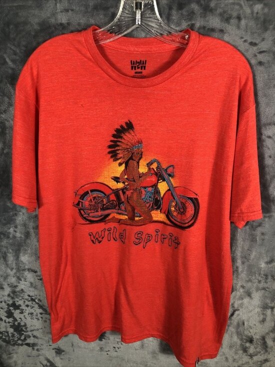 W2W Tops - W2W T Shirt Men’s Indian Wild Spirit Red Biker Shirt Size Adult Large￼